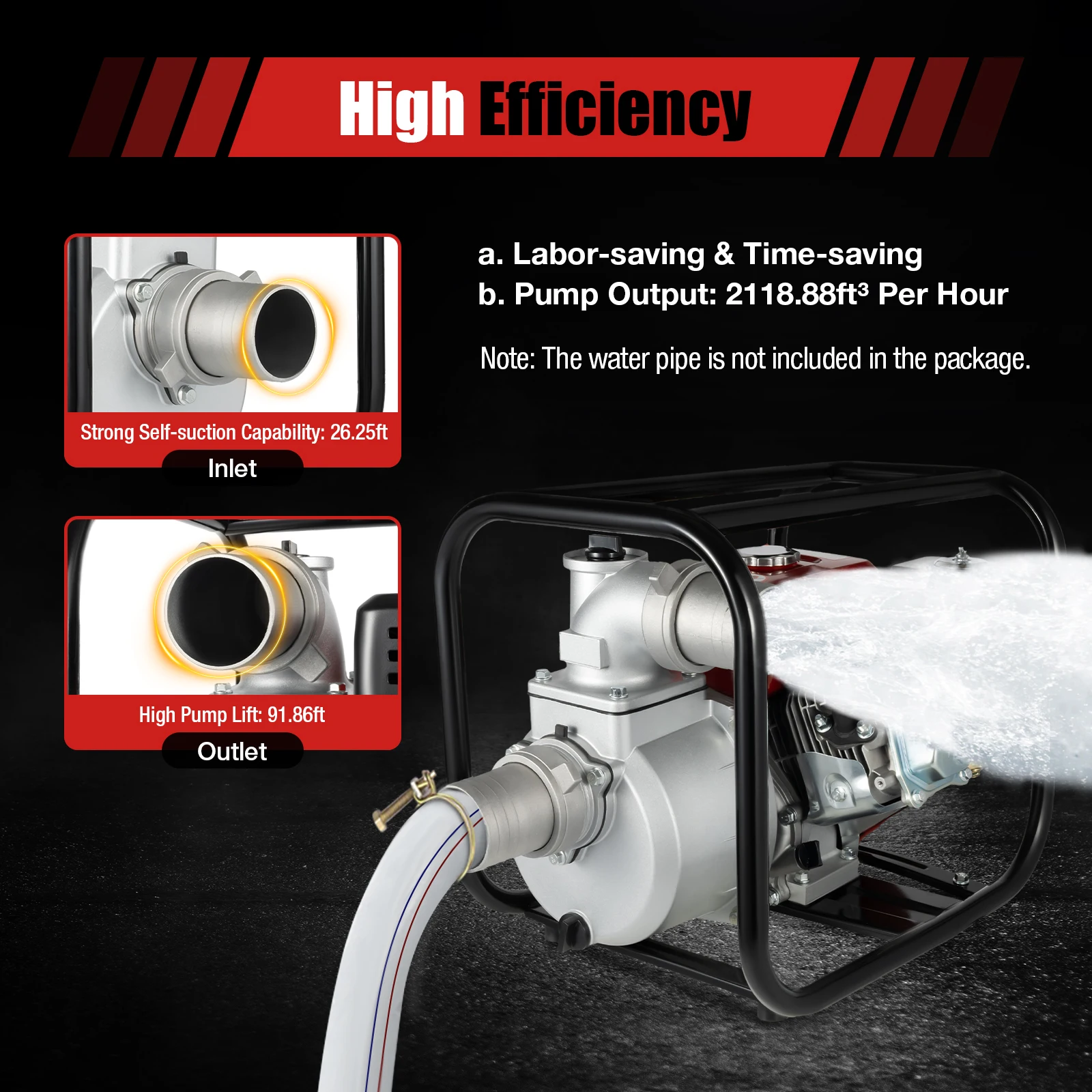 Gasoline Engine Water Pump 7.5HP 196CC Suction 4-Stroke Gas Powered Trash Water Transfer Pump for Agricultural Irrigation view 4