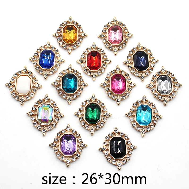 Exquisite 26*30mm 10pcs oval alloy shiny rhinestone acrylic wedding decoration buckle diy clothing scrapbook jewelry accessories