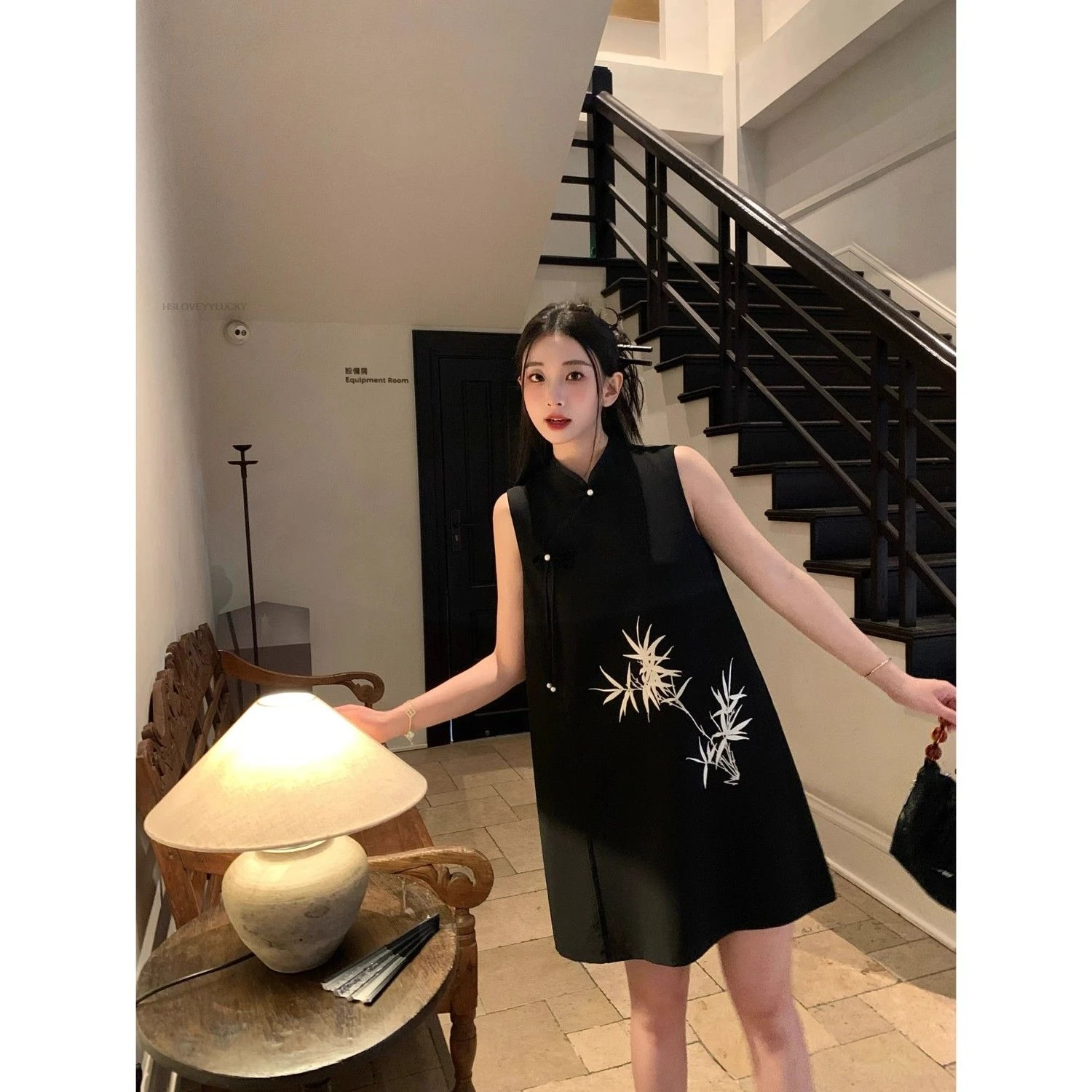 

Свободное винтажное китайское улучшенное повседневное платье Ципао для отдыха, модное ретро бамбуковое платье без рукавов с принтом Ципао