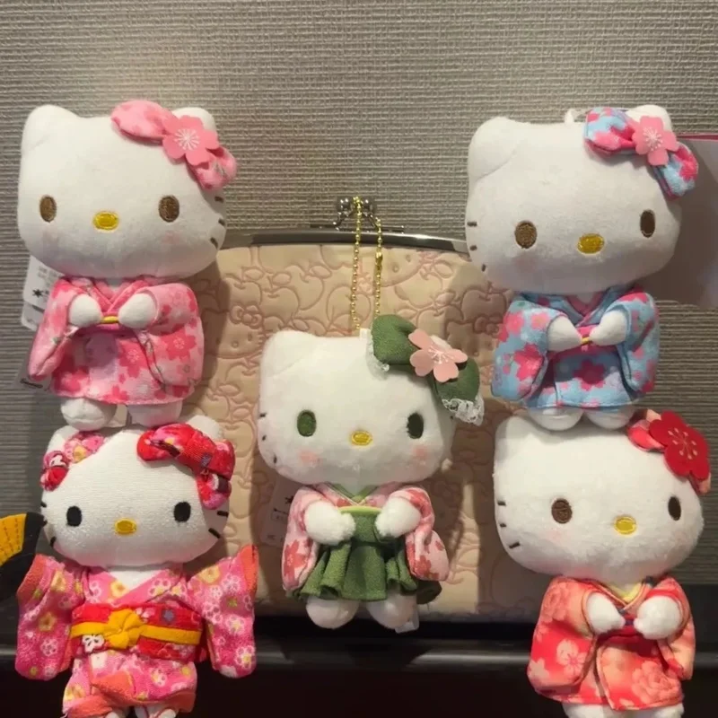 

New Japanese Kimono Cherry Blossom Hello Kitty Plush Doll Toy Bag Charm Decorative Accessories Keychain Girls Surprise Gift