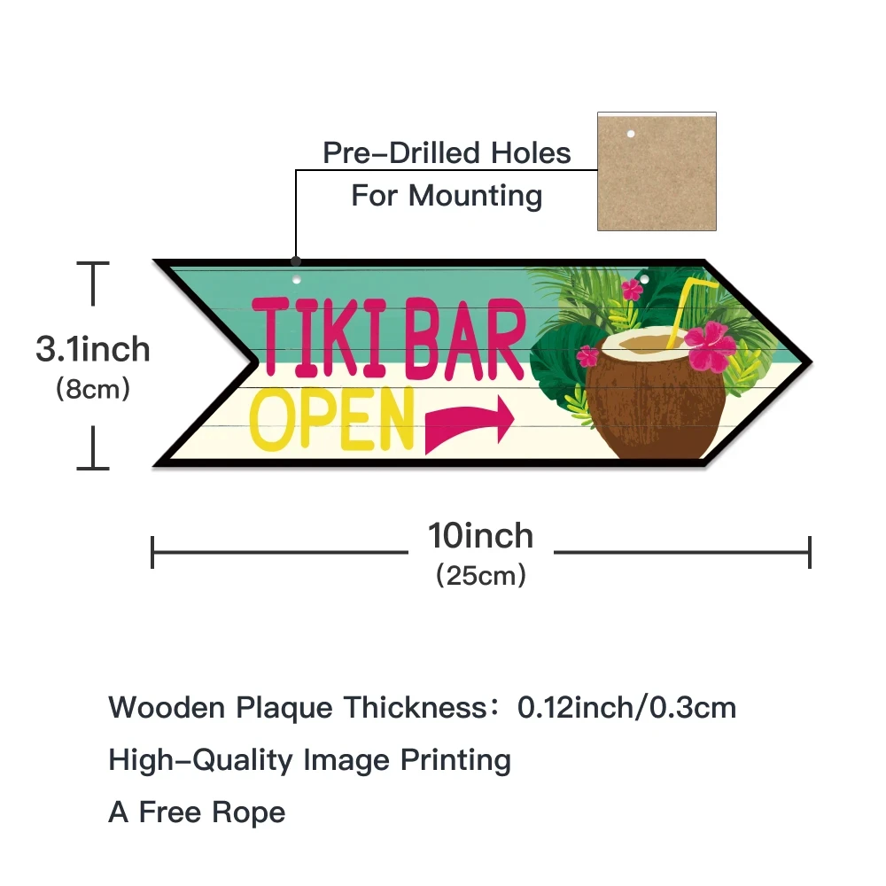 Putuo Decor 1pc Tiki Bar Arrow Wood Plate, Irregular Wooden Plaque Sign Hanging for Hawaiian Party Bar Pub Wall Decoration