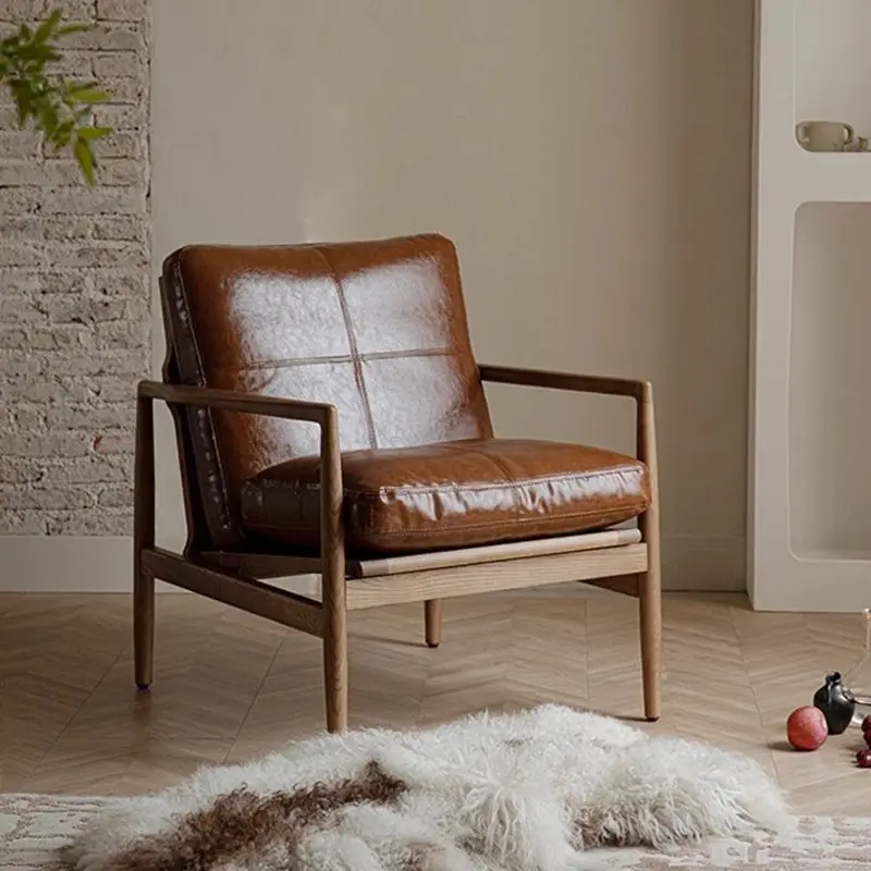 Luxury Nordic Retro Single Sofa Chair - Modern Solid Wood Frame & High-Quality Sponge Cushion