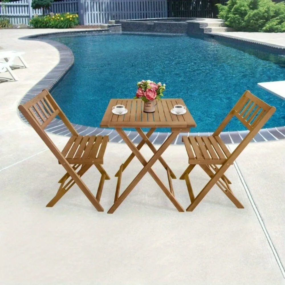 

3-Piece Acacia Folding Patio Bistro Table and Chairs Set, Natural Oiled