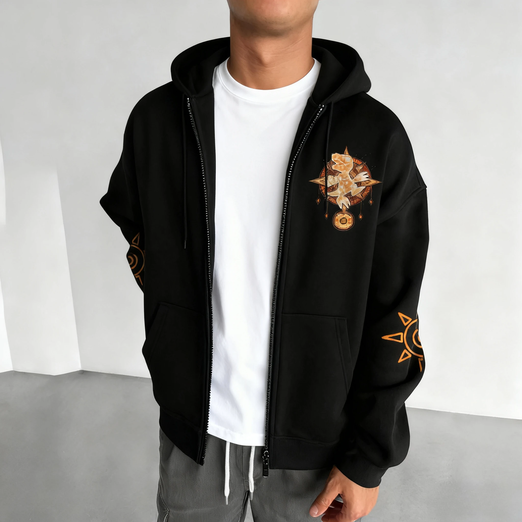 เสื้อฮู้ดซิป Digimon Adventure สำหรับผู้ชาย ฤดูใบไม้ร่วง/ฤดูหนาว ลายอนิเมะ War Greymon สไตล์ฮาราจูกุ ไซส์ใหญ่ ทรงหลวม สวมใส่สบาย