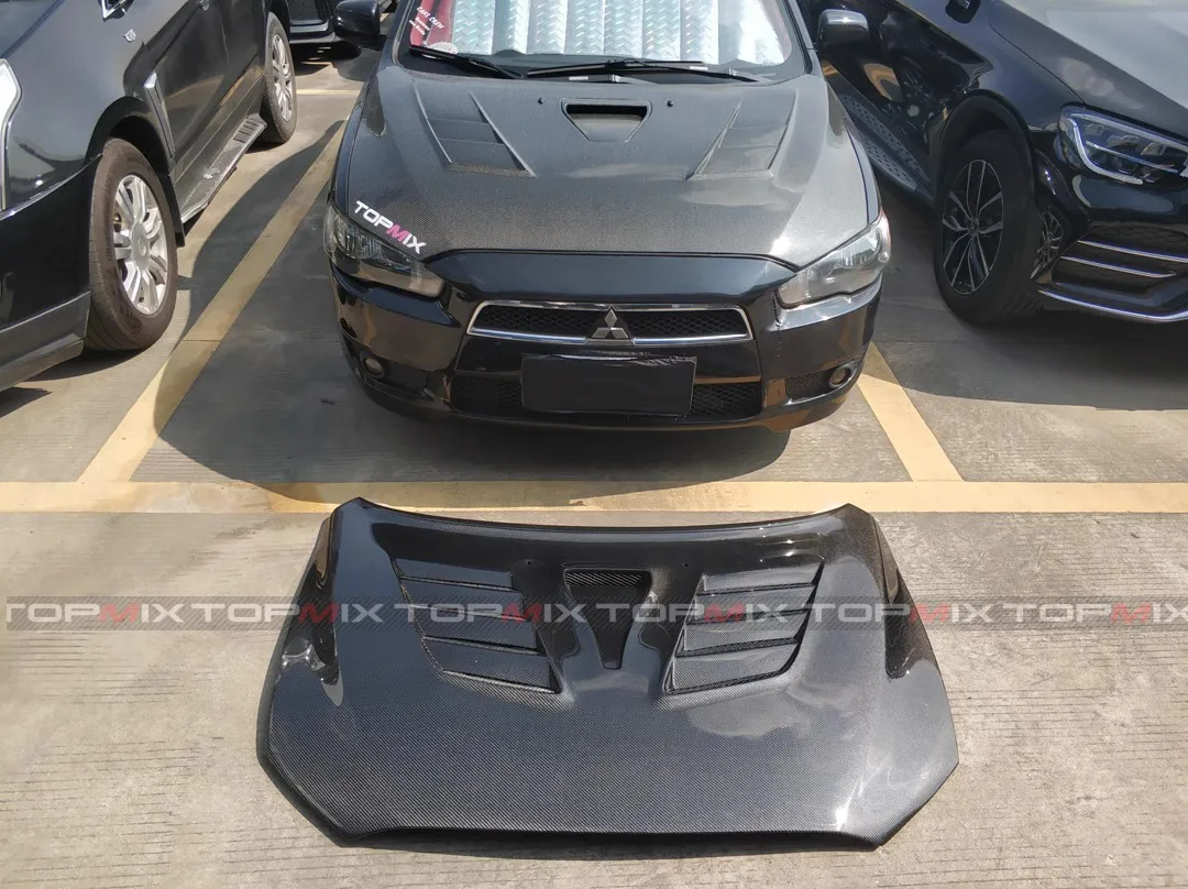 Real Carbon Fiber Varis Style hood bonnet fit for Mitsubishi Lancer Evolution 10