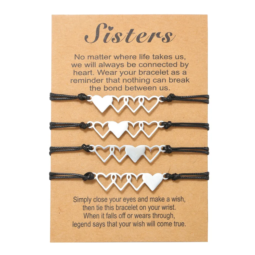 2023 New Love Sisters Card Knitting Bracelet Versatile Stainless Steel Heart-shaped Knitting Bracelet 4-piece Set