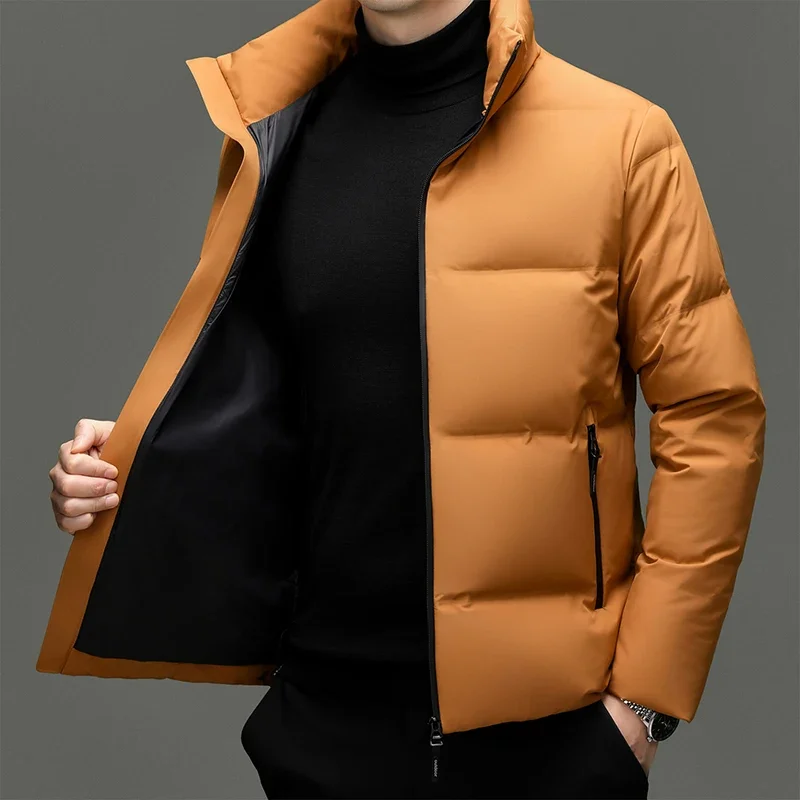 Real 90% White Duck Down Parka Coat 2025 Winter Men Classic Stand Collar Puffer Jacket Warm Simple Solid Duck Down Zipper Coat