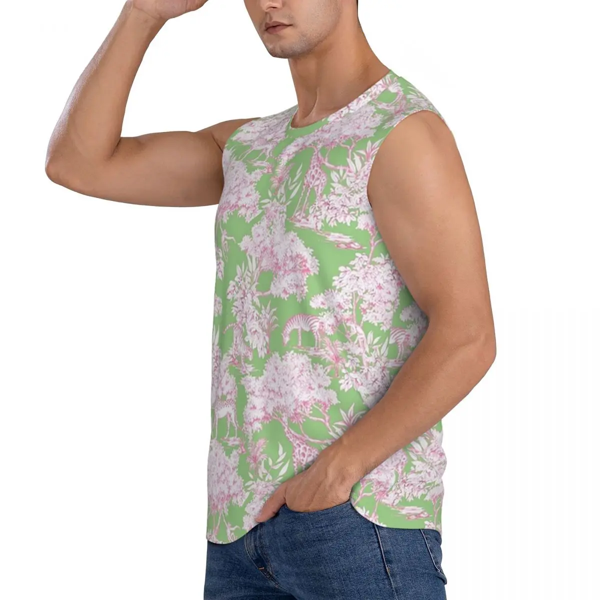 Forest Toile De Jouy Men Sleeveless Tank Tops Quick Dry Breathable Gym Fitness Running Summer Casual Sport Vest