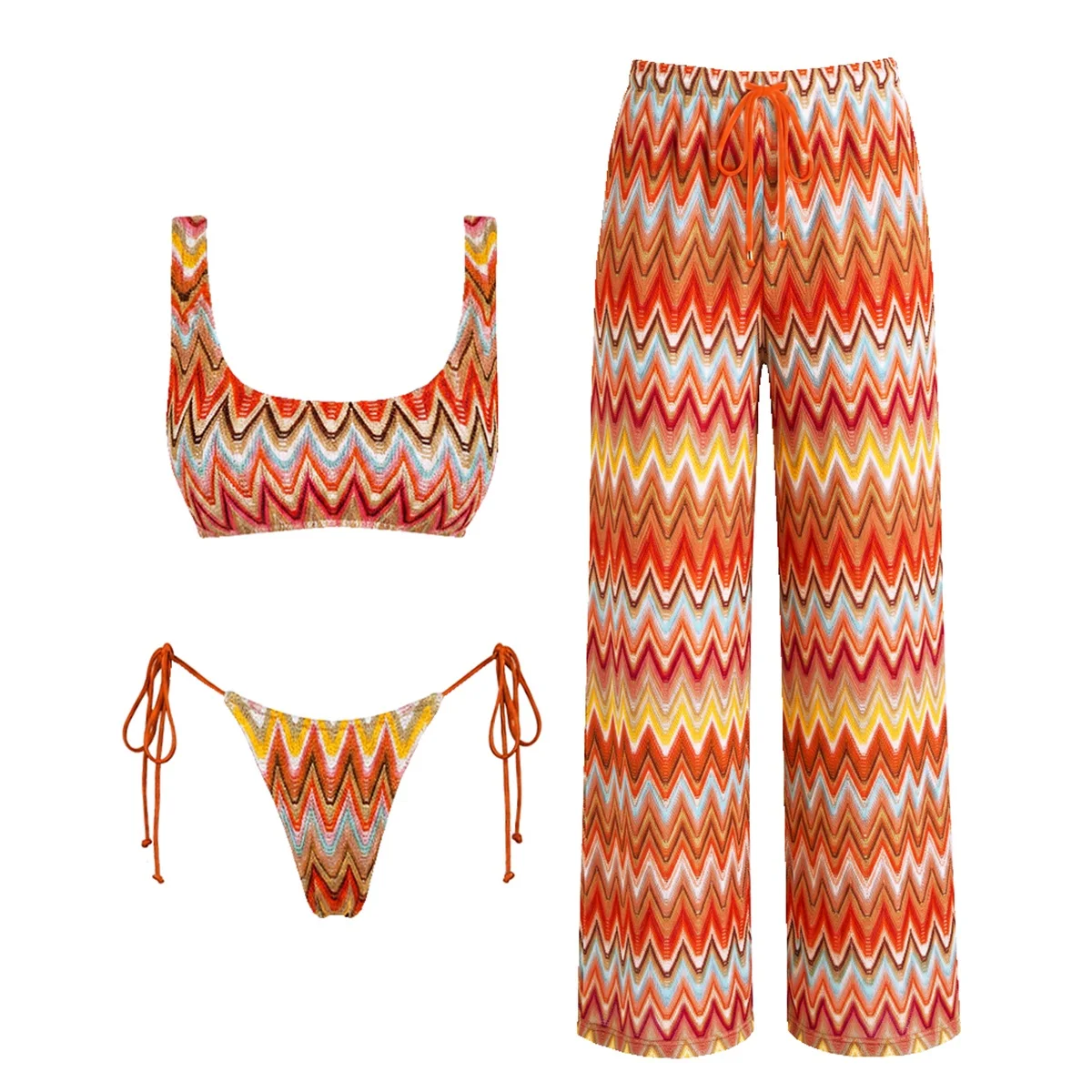 Crochet 3Pcs Bikini Set Sexy Women Swimsuit Push Up Swimwear Handhook Swim Suit Female Brazilian Biquini Bathingsuit Beachwear