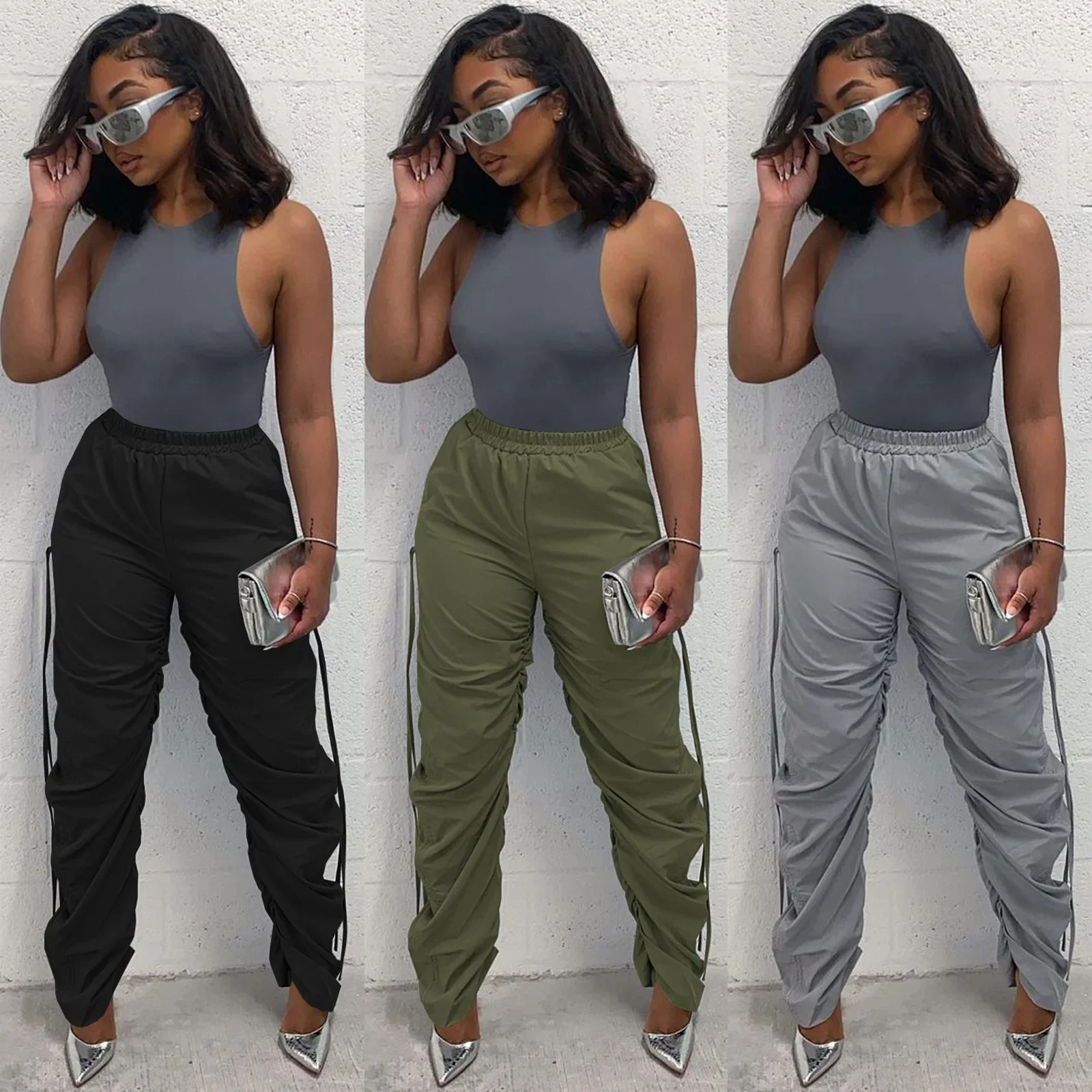 

women's summer new fashion Joker pleated drawstring casual pants (single pants) sweatpants joggers women y2k pants