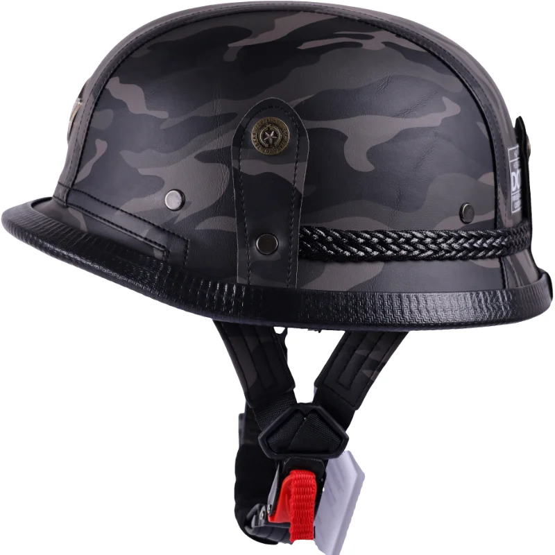 German-made 128mm Leather Open-Face Retro Half-Shell Motorcycle Helmet with DOT-Certified Open Visor, Available in Multiple Size view 6