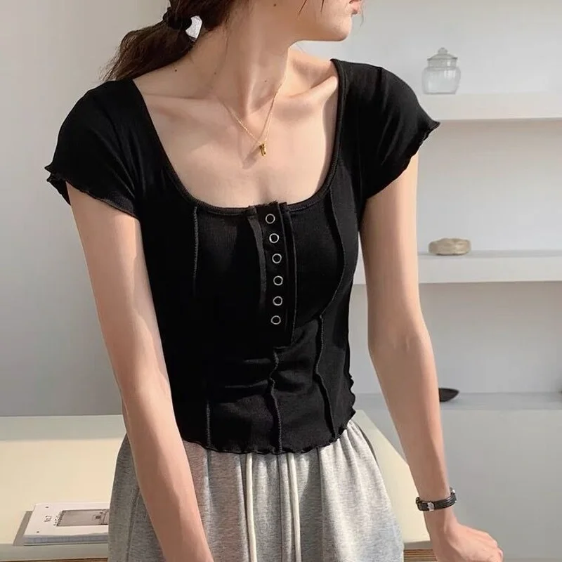 T-shirty damskie Skinny Inside Korean Fashion wiosna seksowne damskie codzienne z długim rękawem minimalistyczna prosta w jednolitym kolorze