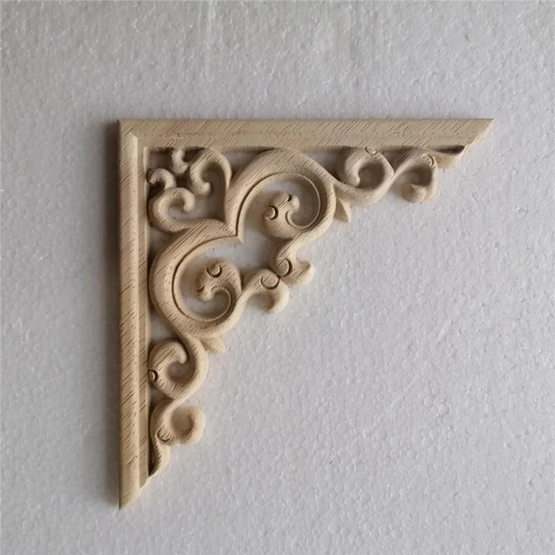 4PCS Unpainted Wooden Mouldings Decal European Wood Appliques for Furniture Cabinet Flower Wood Carving Decorative 12Cm