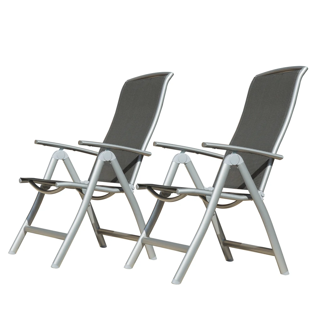 Patio Folding Chairs Set of 2, Outdoor Reclining Patio Chairs for Camping Poolside Beach Deck, Adjustable High Back Lawn Chairs