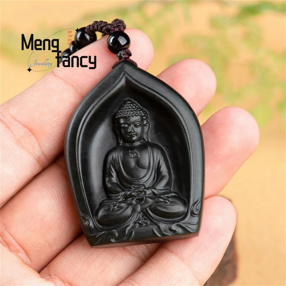 Natural Old Material Hetian Ink Jade Three-dimensional Buddha Amitabha Pendant Exquisite Amulets Handicraft Fashion Fine Jewelry