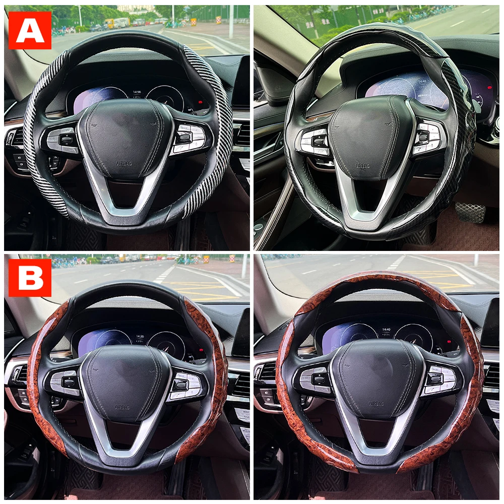 Carbon Fiber Silicone Car Steering Wheel Cover, Anti-Skid Booster Cover, Custom Auto Acessórios, 38cm, 2 Pcs, 3Pcs