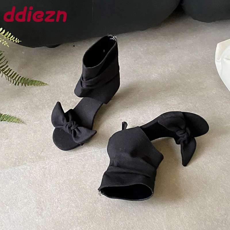 

Fashion Open Toe Footwear Low Heel Ladies Modern Ankle Boots Shoes Female Butterfly-Knot Women Sandals Booties Zippers Shoes