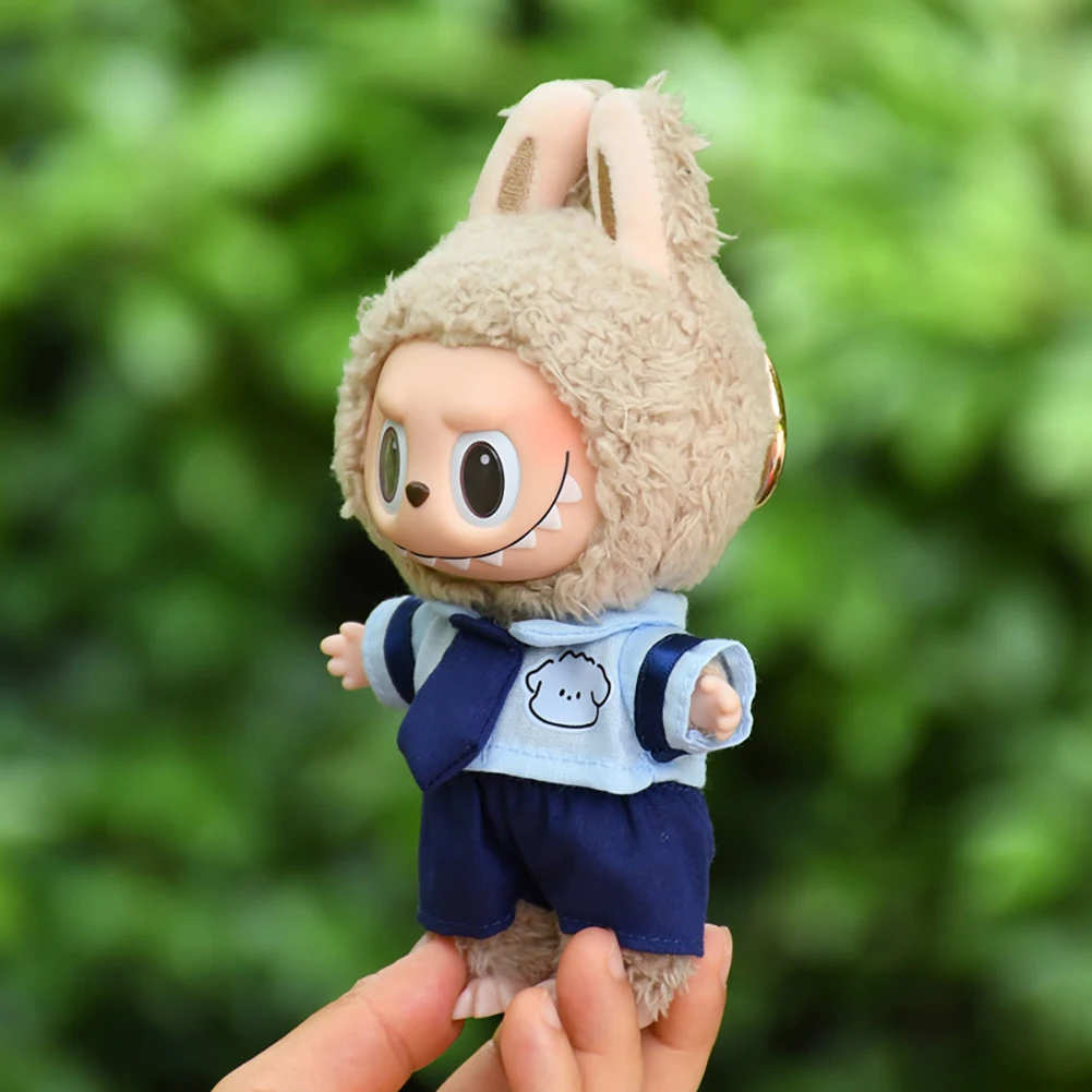 Cute Student Uniform with Overalls 17cm Blind Box Labubu Dolls Adorable Outfit  Doll accessories Doll clothes