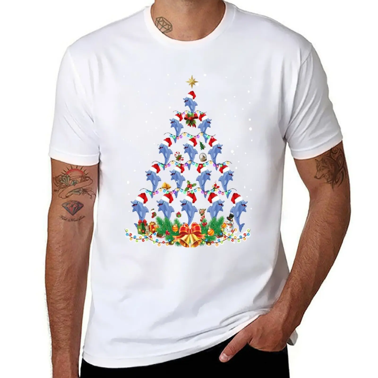 

Футболка Santa-Dolphin-Fish-Lover-Xmas-Gift-Dolphin-Christmas-Tree, хлопковая футболка, 100% футболка, персонализированная футболка