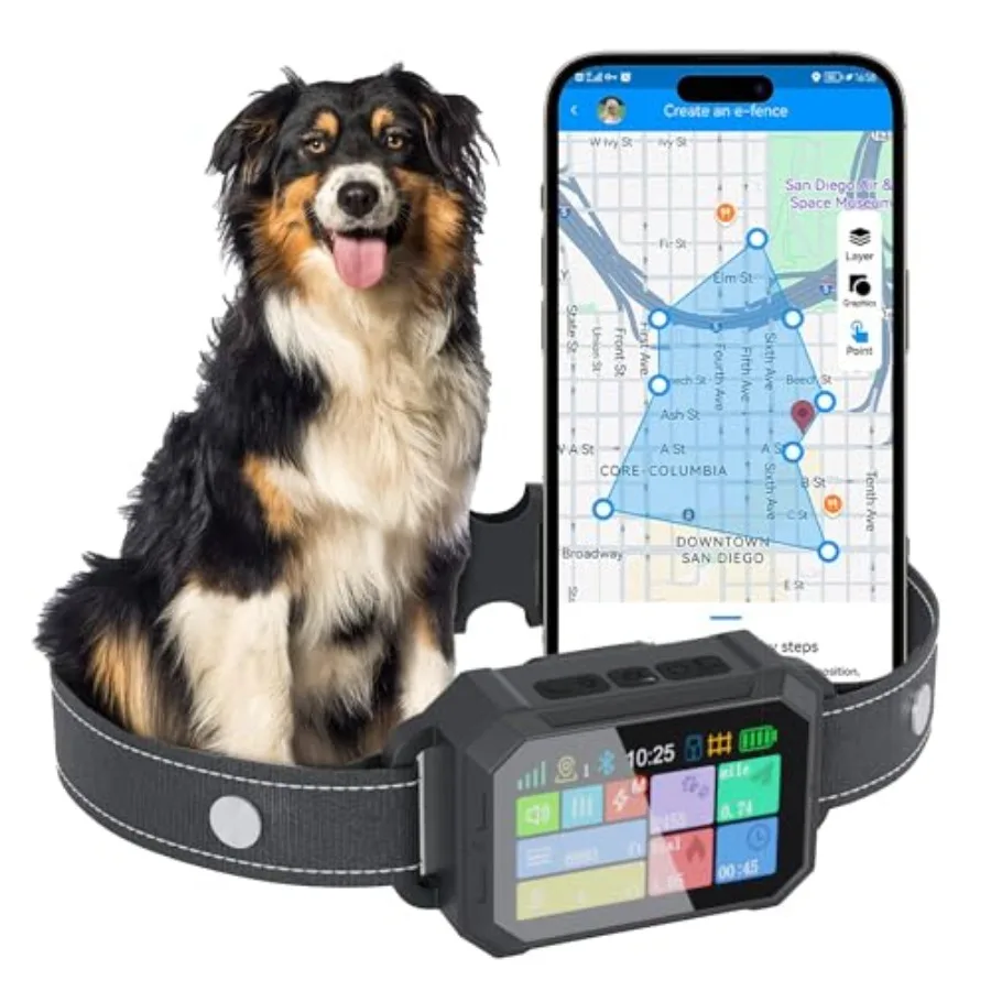 

Wireless Dog Fence for Outdoor Use Waterproof LCD Collar with Adjustable Safe Zone Radius up to 6998 ft GPS Dog Collar System A