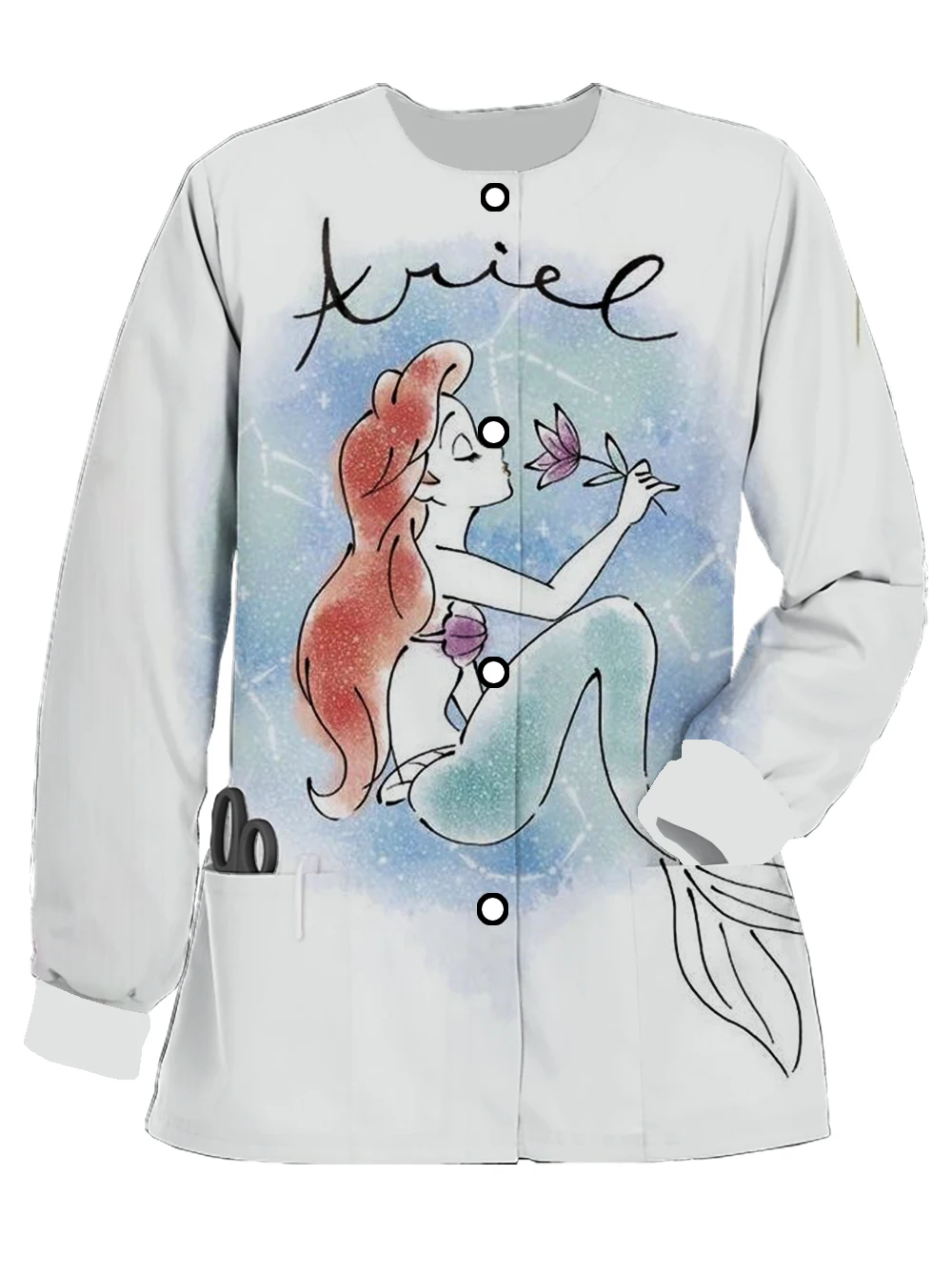 Flor loja café uniforme de trabalho nova disney princesa série impresso hospital feminino primavera e outono manga longa uniforme enfermeira