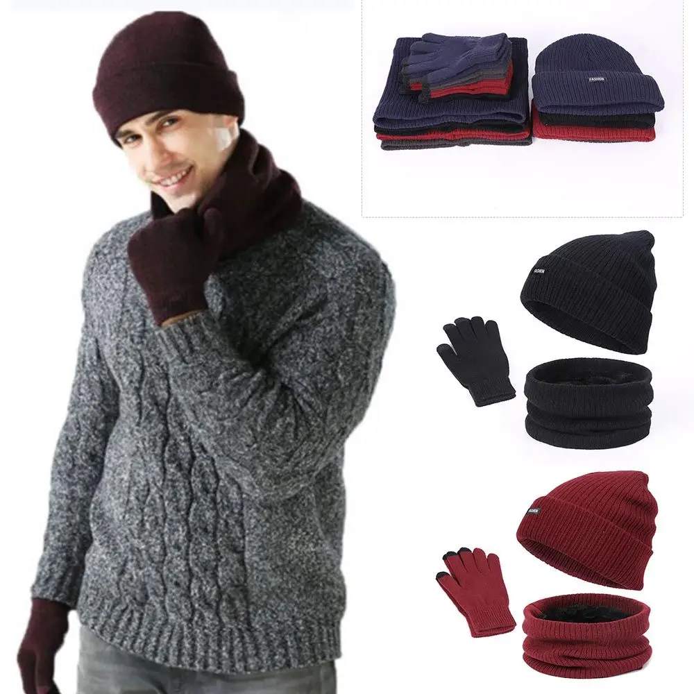 

Women and Men Touch Screen Gloves Neck Warmer Hat Scarf Gloves Set Beanie Cap Fleece Scarf Winter Warm