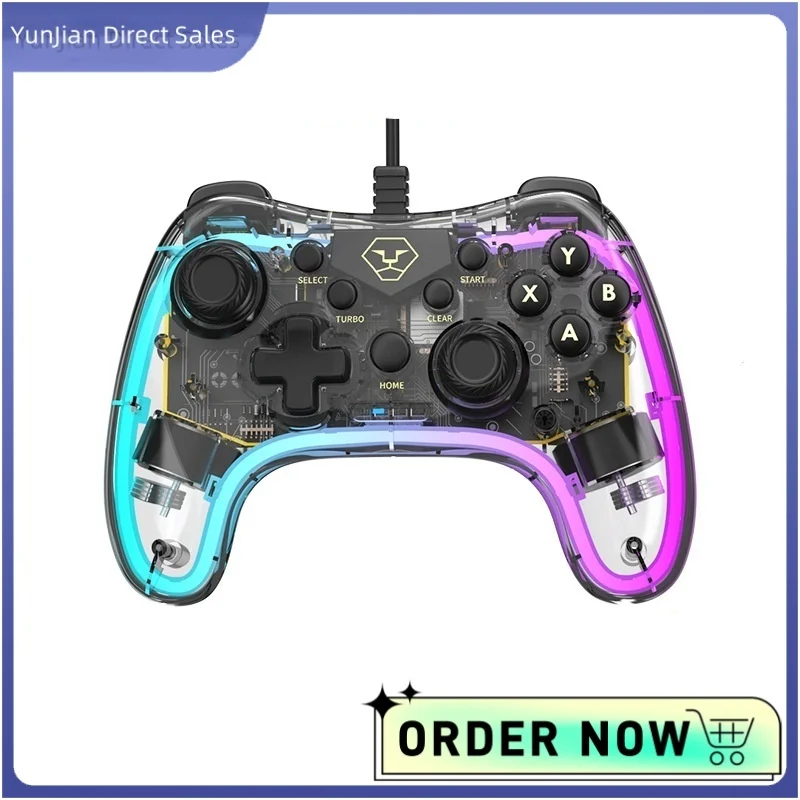 Switch Wired Pc Transparent Game Controller Rgb Cool Color Lights Six Axis Dual Vibration Black Mythical Wukong Controller Gift