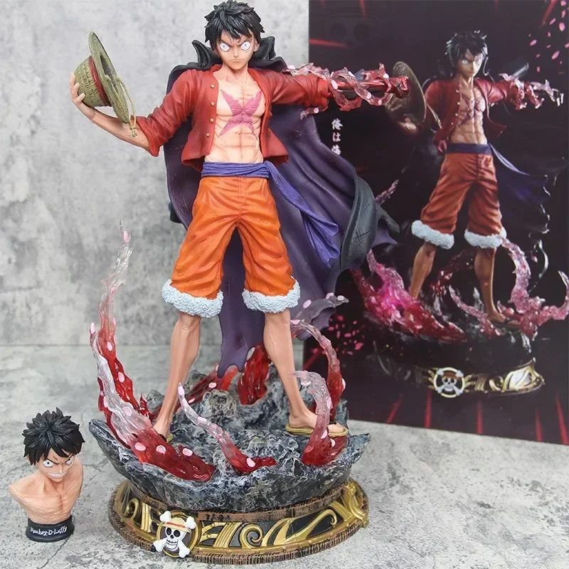 37 ซม.One Piece King สีสันไหลซากุระ Luffy Handmade หมวก Luffy ประติมากรรมขนาดใหญ่ชุดตกแต่ง Handmade ของขวัญ