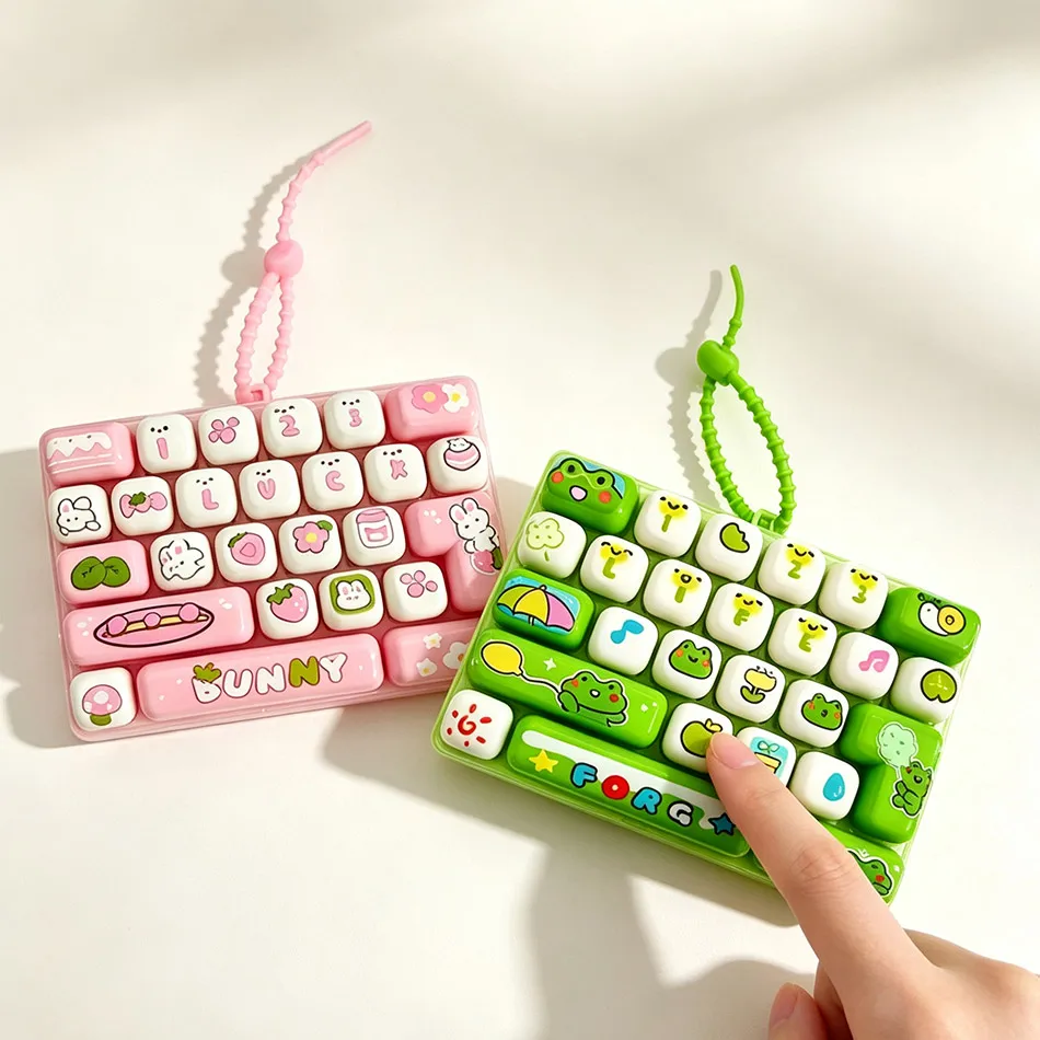 Stress Relief Simulation Keyboard Cute 26 Grids Keychain Animal Diary Desktop Decoration Student Bag Ornament Toy Creative Gift