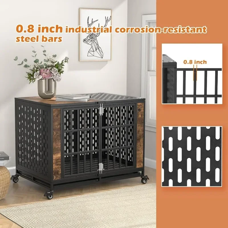 Postmodern 42inch Heavy Duty Dog Crate, Escape Proof Large Medium Kennel For High Anxiety Dogs, Indestructible Pet Cage Indoor