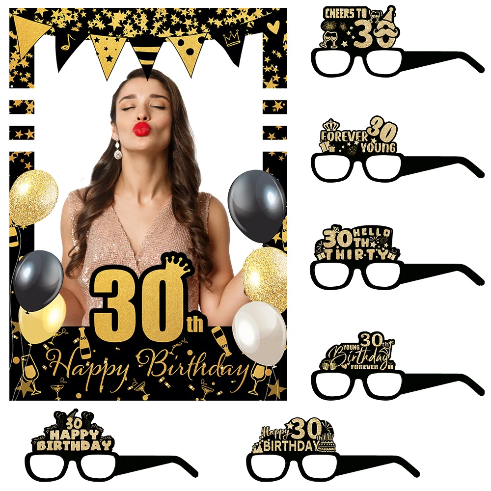 

Adult 18th 21st 30th 40th 50th Birthday Photo Booth Props Gold and Black Birthday Party Photo Booth Frame 30 40 50 Years Glasses