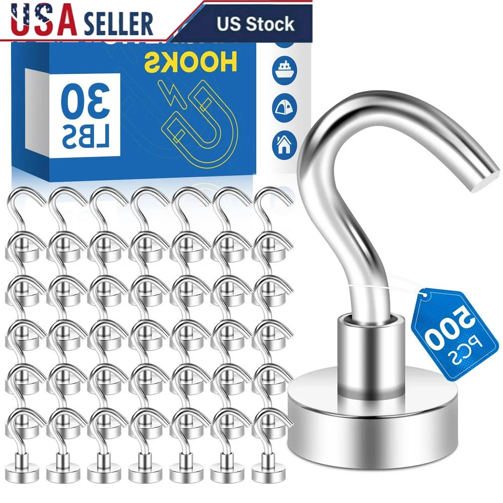 30Lbs Rare Earth Neodymium Magnetic Hooks Heavy Duty Refrigerator Ceiling Cruise Curtain Indoor/Outdoor Hanging Solution School