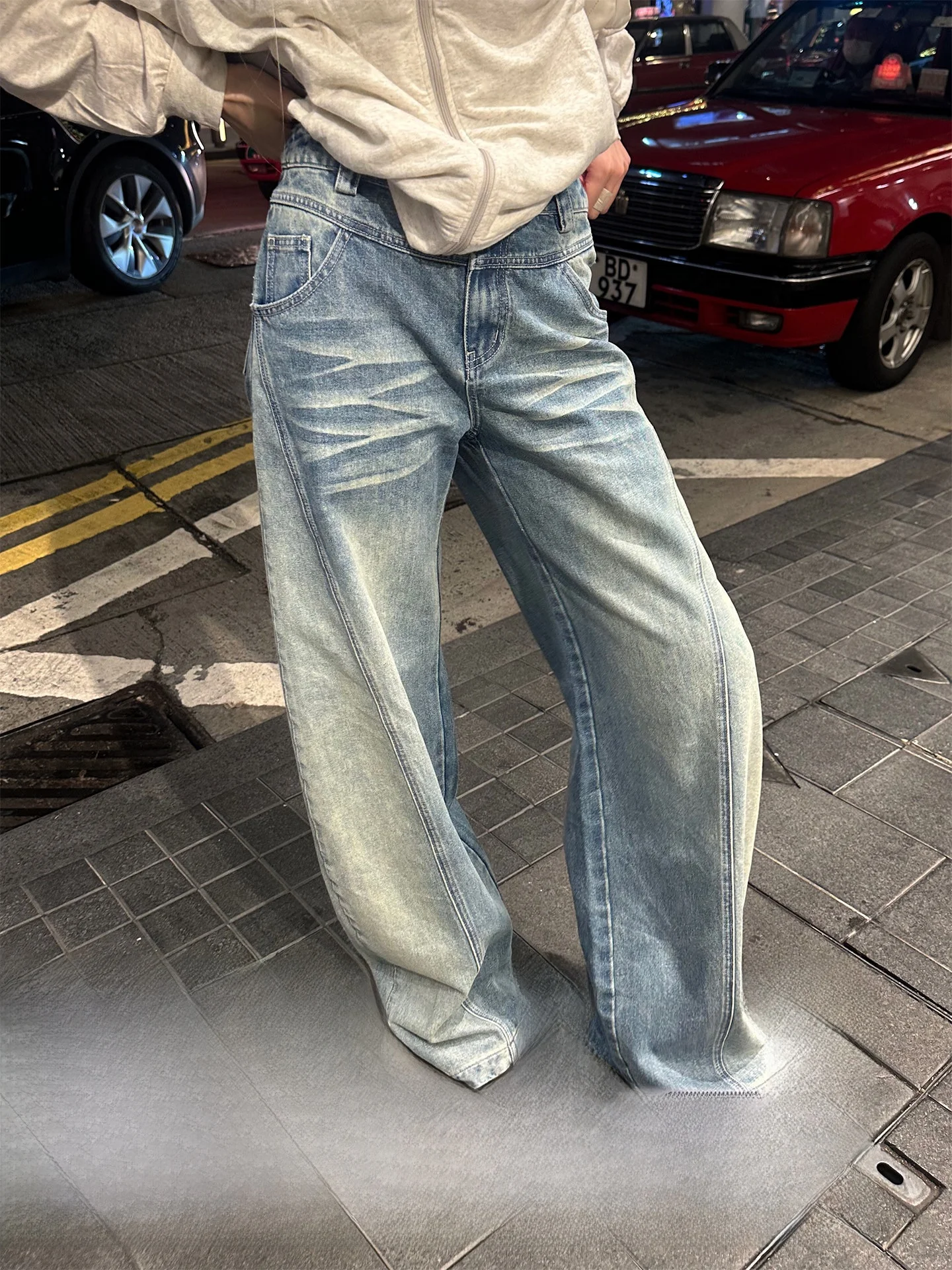 

Светло-голубые джинсы с эффектом потертости, широкие штанины, повседневные, с низкой посадкой, из смесового хлопка, на молнии, женские, весенняя мода