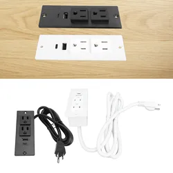 125V Conference Recessed Power Strip Table Socket Furniture Outlet PD 20W Fast Charging 2 USB Ports 1.5m Cord