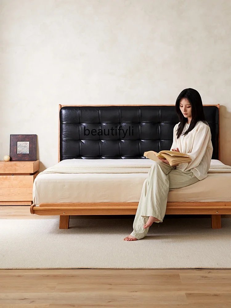 

ss K178Simple solid wood bed retro double bed black soft bag master bedroom queen bed