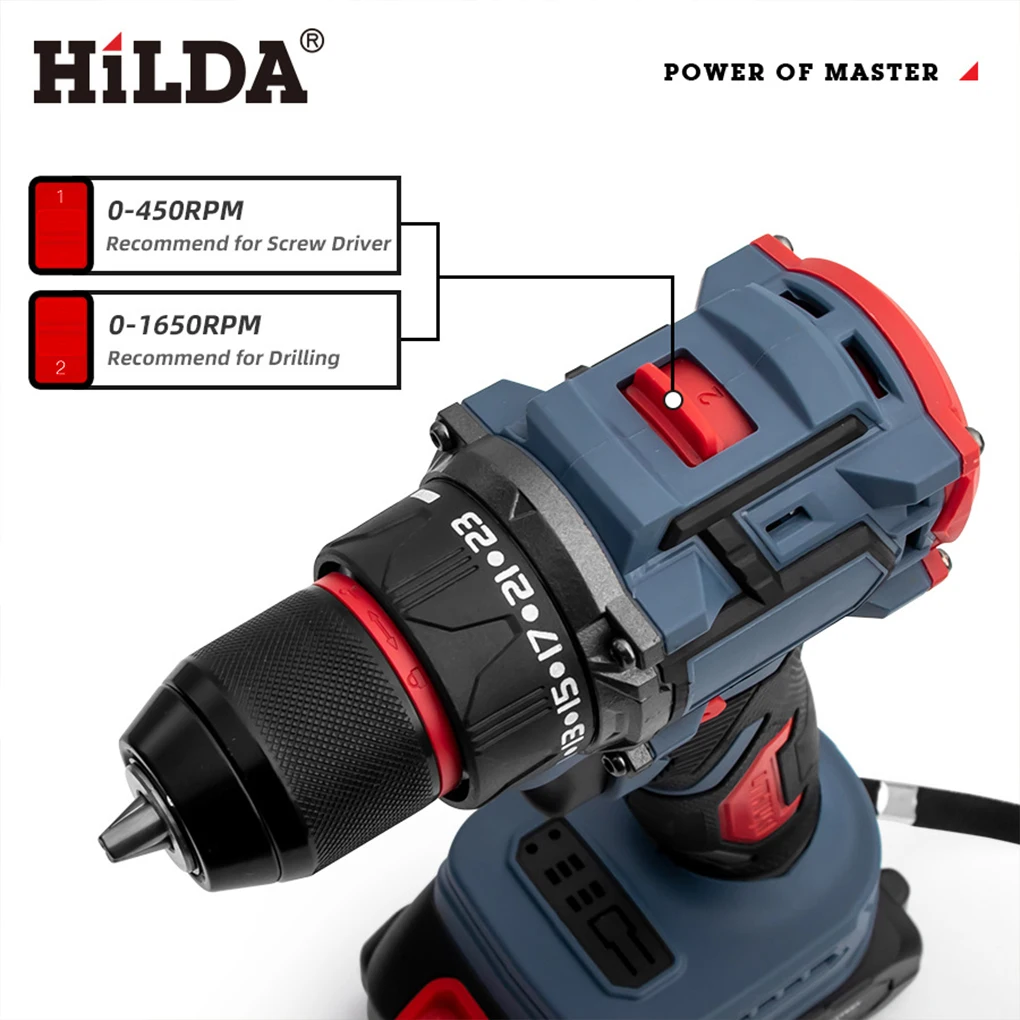 HiLDA 21V Cordless Drill Set Rechargeable Multi functional High Power Household Electric Screwdriver Tools EU/UK/US/AU Plug