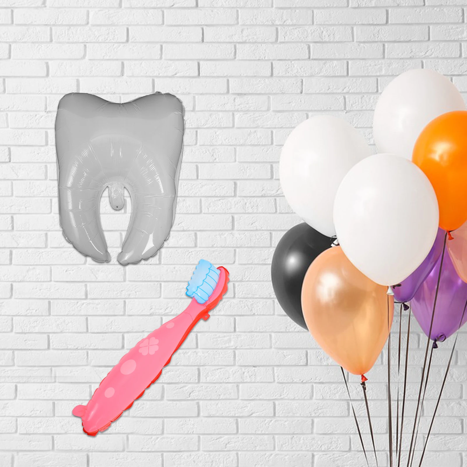 

2pcs White Foil Aluminum Baby Shower Teeth Theme Party Decorations Big Toothbrush First Tooth Celebration Graduation