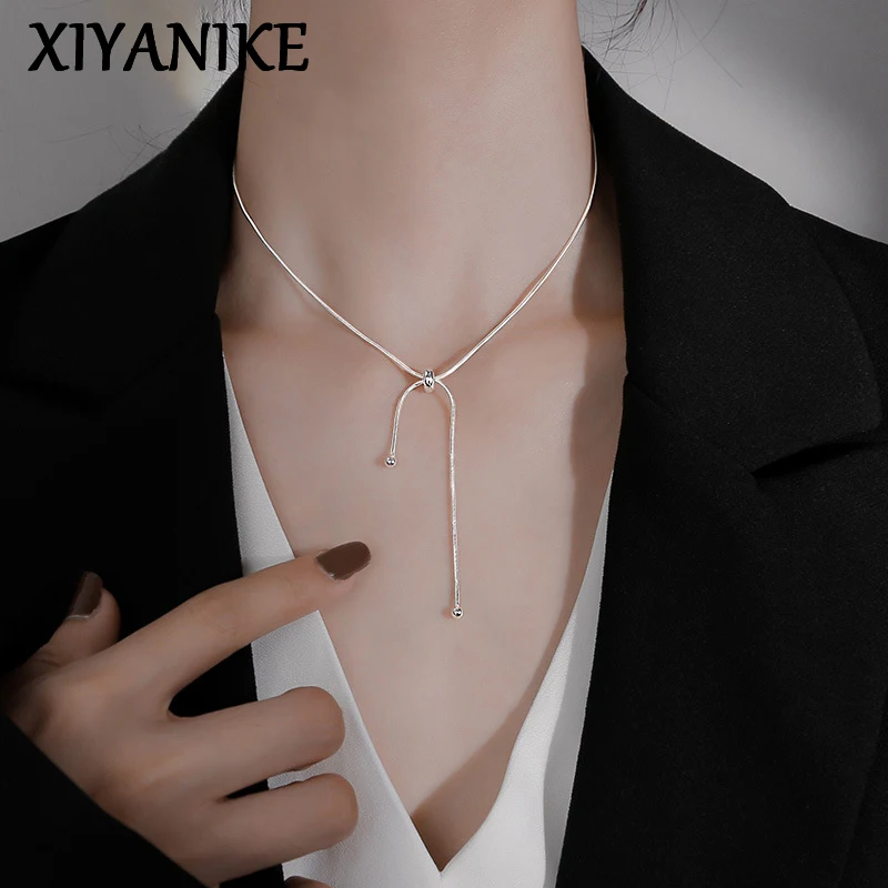 XIYANIKE-collar de cadena de serpiente de Color plateado, cadena de clavícula femenina, estilo corto ajustable, decoración de fiesta Simple a la moda