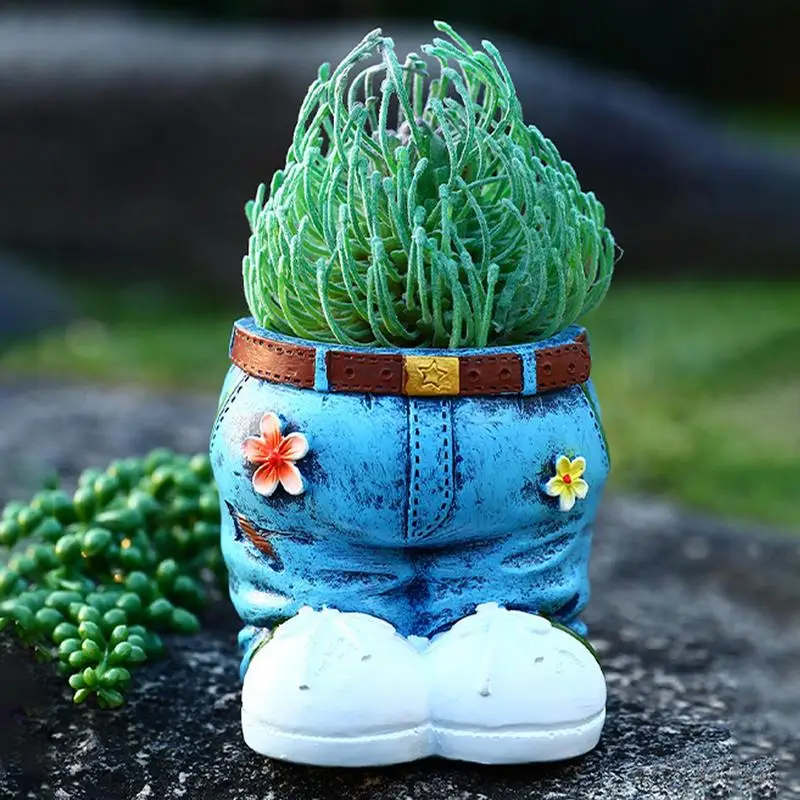 Resin Unique Plant Pots Jeans Denim Skirt Flower Pots Pastoral Style Decorative Ornaments for Planter Balcony Garden Home Decor