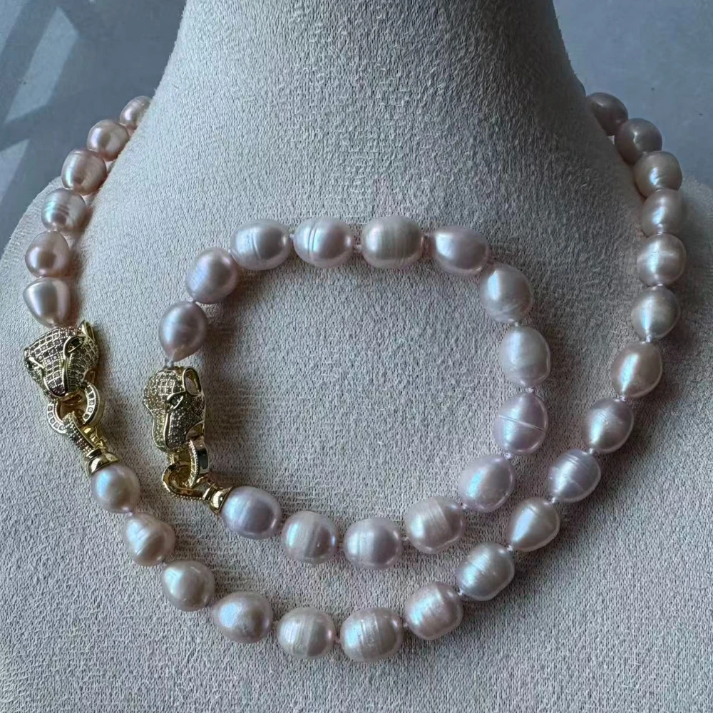 White Purple Black Cultured Pearl Necklace  Bracelet With Panther Puma Lock  Jewelry Sets for Women