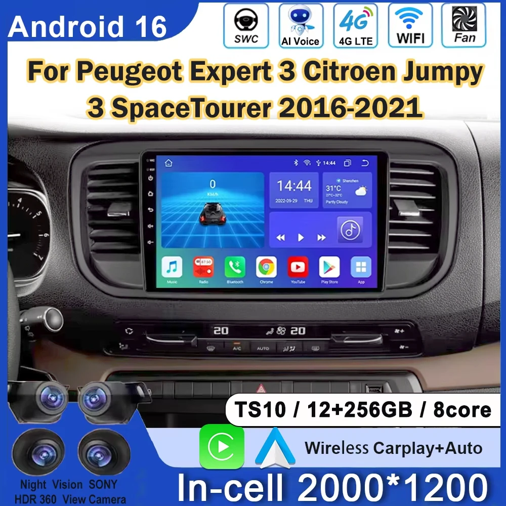 Car Radio For Peugeot Expert 3 Citroen Jumpy 3 SpaceTourer 2016-2021 Android Auto Player Carplay 2din 4G WIFI  autoradio Stereo