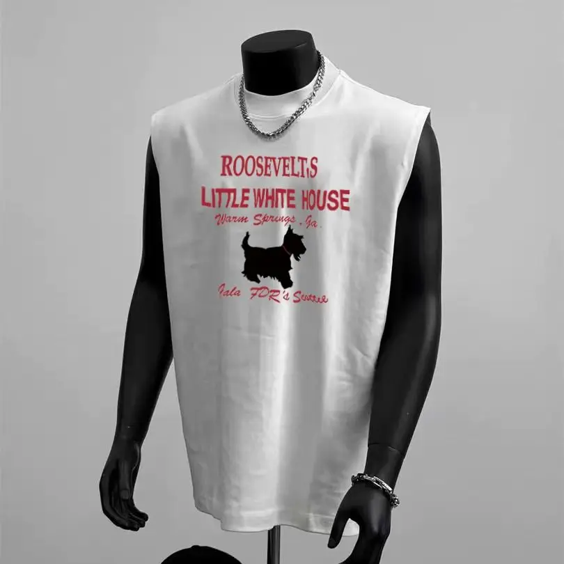 2025 Summer American Retro High Street Sport Fitn Pure Cotton Vest Men's Svel oulder Top Trendy Brand INS round Ne...