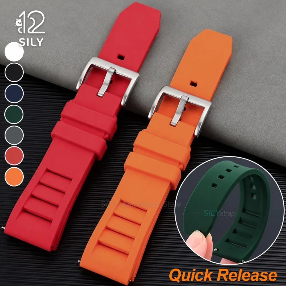 20mm 22mm Silicone Watch Strap Replacement Watchband for Seiko for Rolex Sport Rubber Quick Release Wristband Universal Bracelet