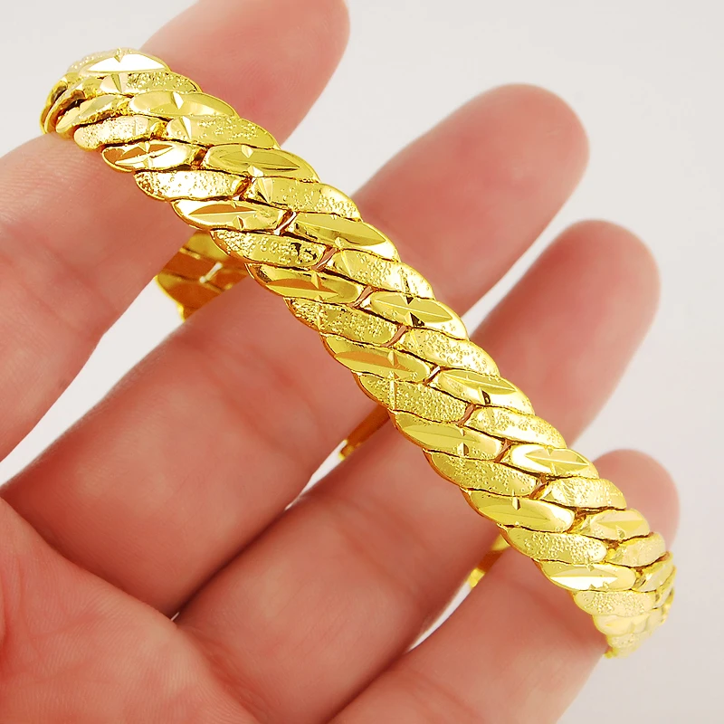 Wholesale 24k Gold Gp 12mm Width Men\'S Bracelet / Bangle 19.5cm,Fashion Pure Gold Color Men Jewelry Bracelet Lower Price