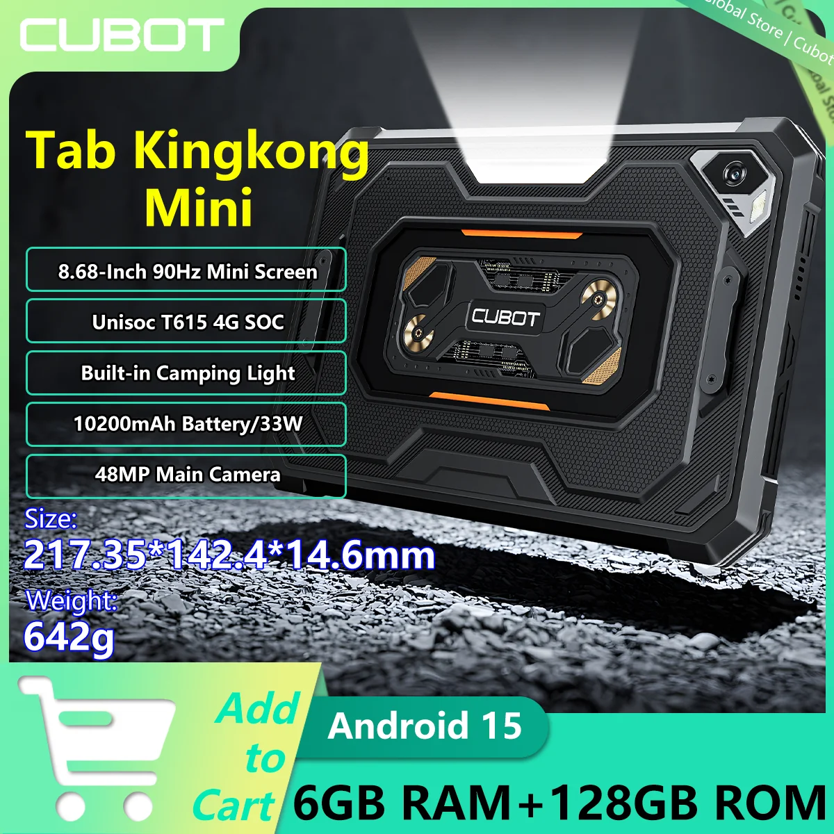CUBOT Tab Kingkong Mini Rugged Tablet Unisoc T615 4G 8.68-inch 90Hz 6GB+128GB Camping Light 10200mAh Battery 33W Android 15