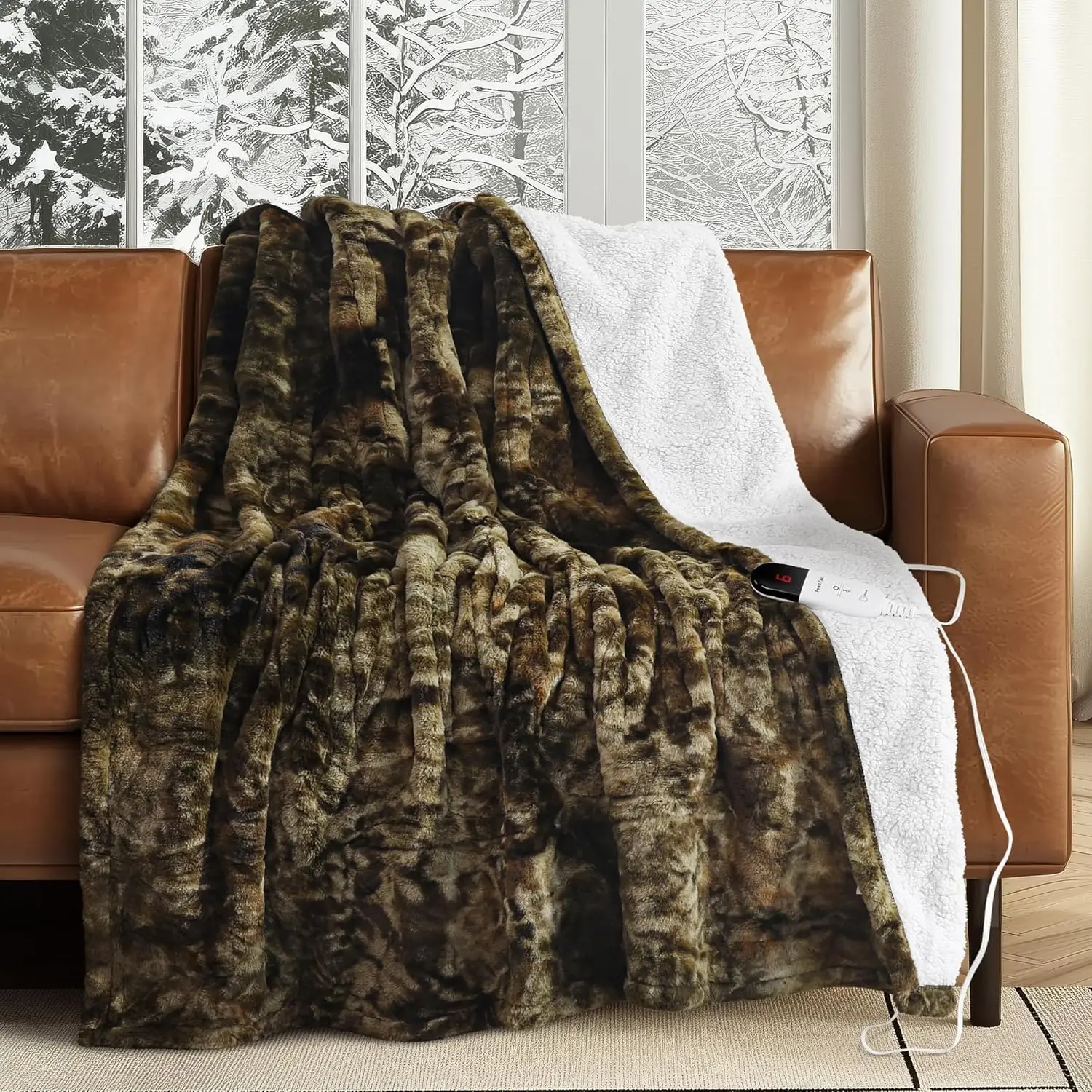 

Soft Faux Fur & Sherpa Heated Throw Blanket, 6 Heat Settings, ETL Certified, Machine Washable, 50x60 Inches