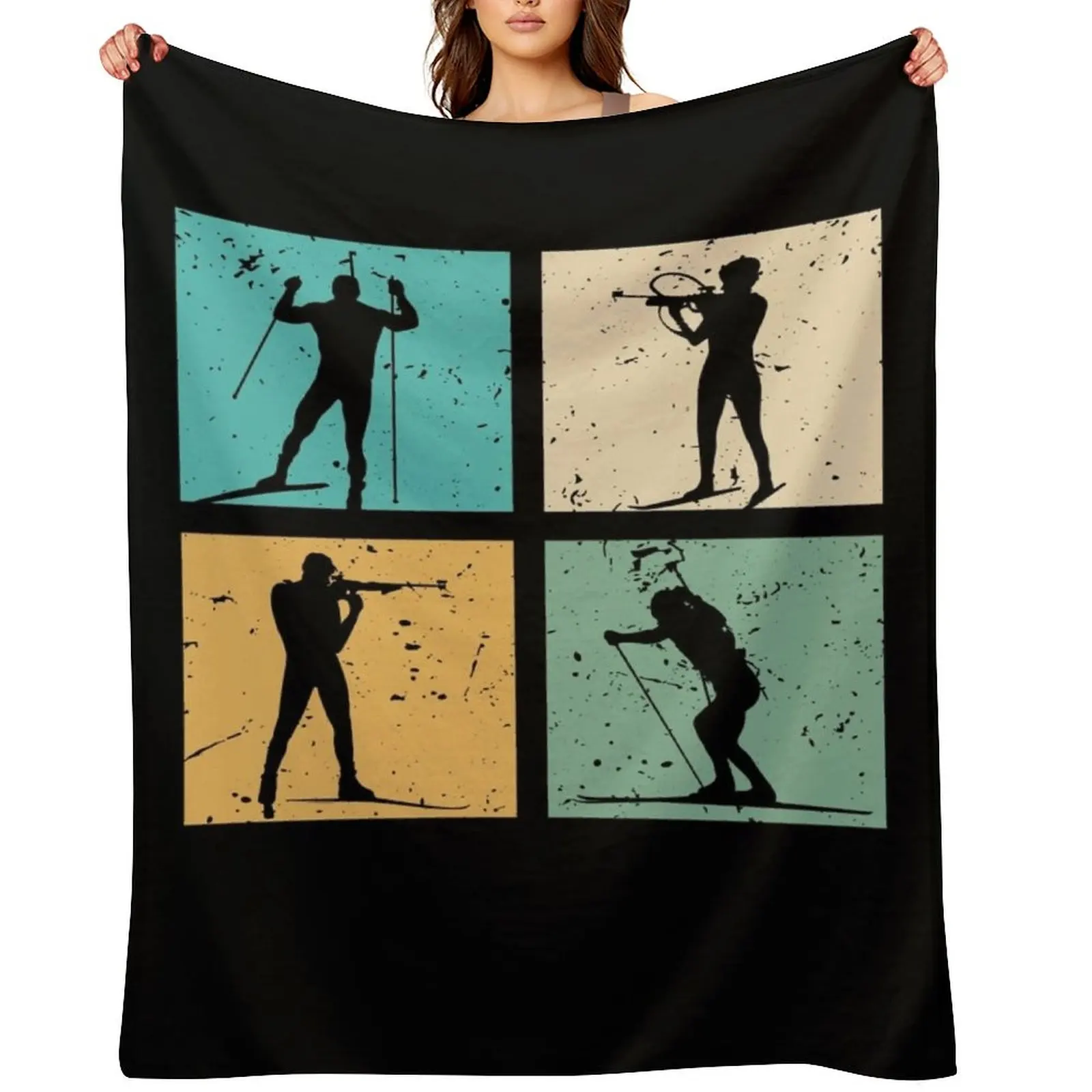 Biathlon Skiing Cross Country Skiing Biathlete Gift Skier Throw Blanket blankets ands Bed linens Kid'S Furry Blankets
