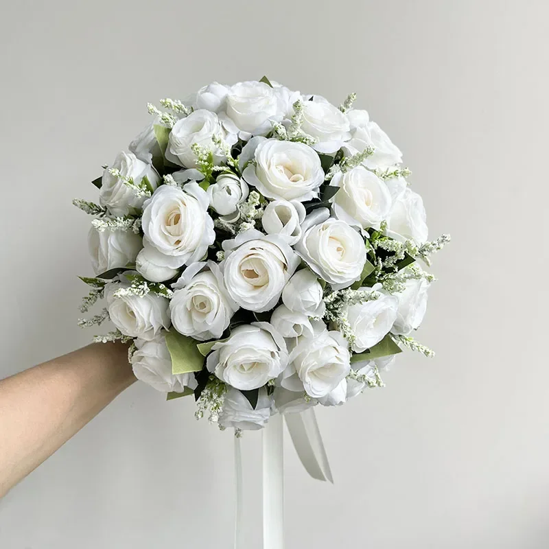 Bride Bouquet Wedding Accessories Silk Roses Artificial Flowers Bridesmaid Bouquet Groom Boutonniere Corsage Wedding Party Decor