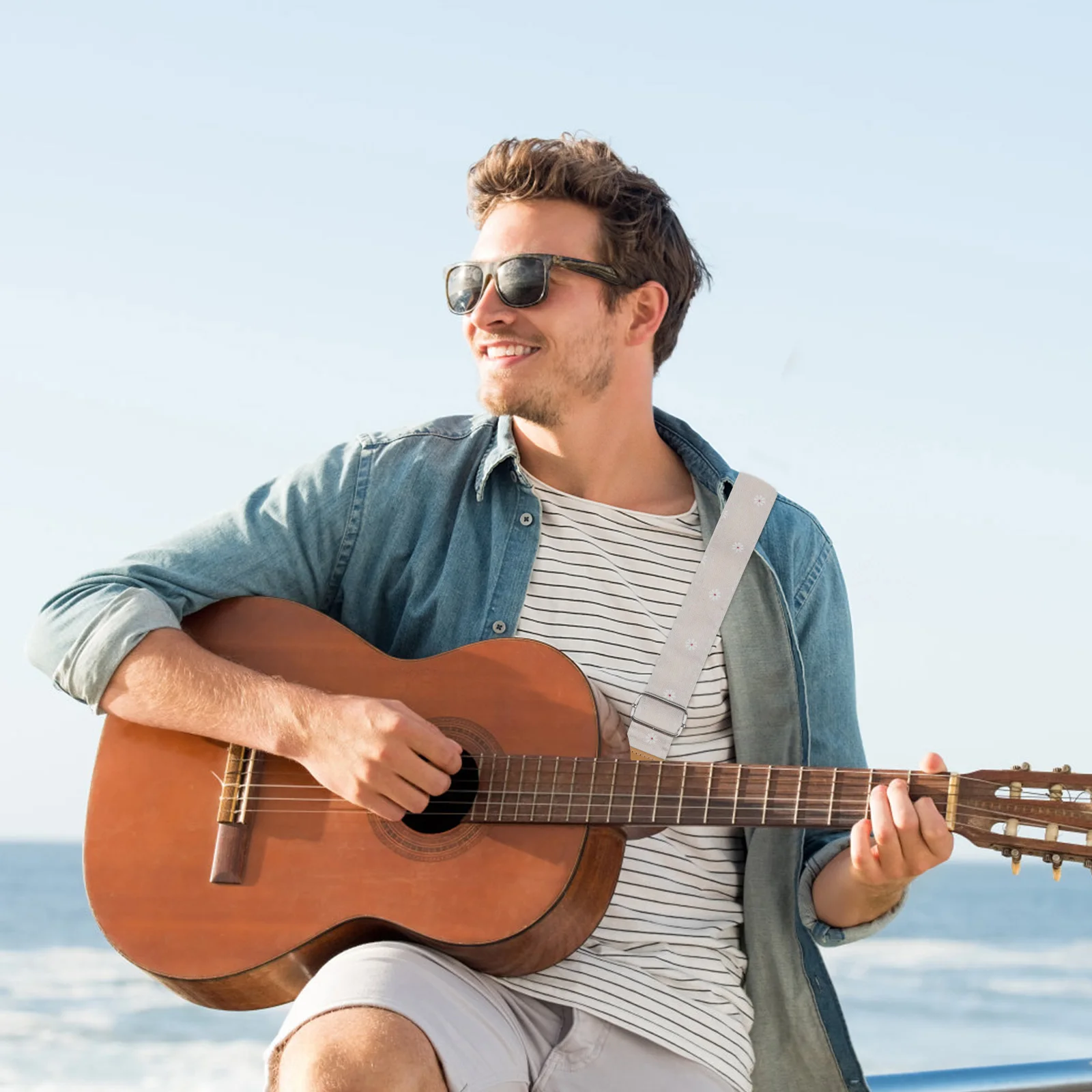 

Durable Adjustable Folk Guitar Strap Strong Load-Bearing Cotton Linen Shoulder Belt Practical Replacement Accessory