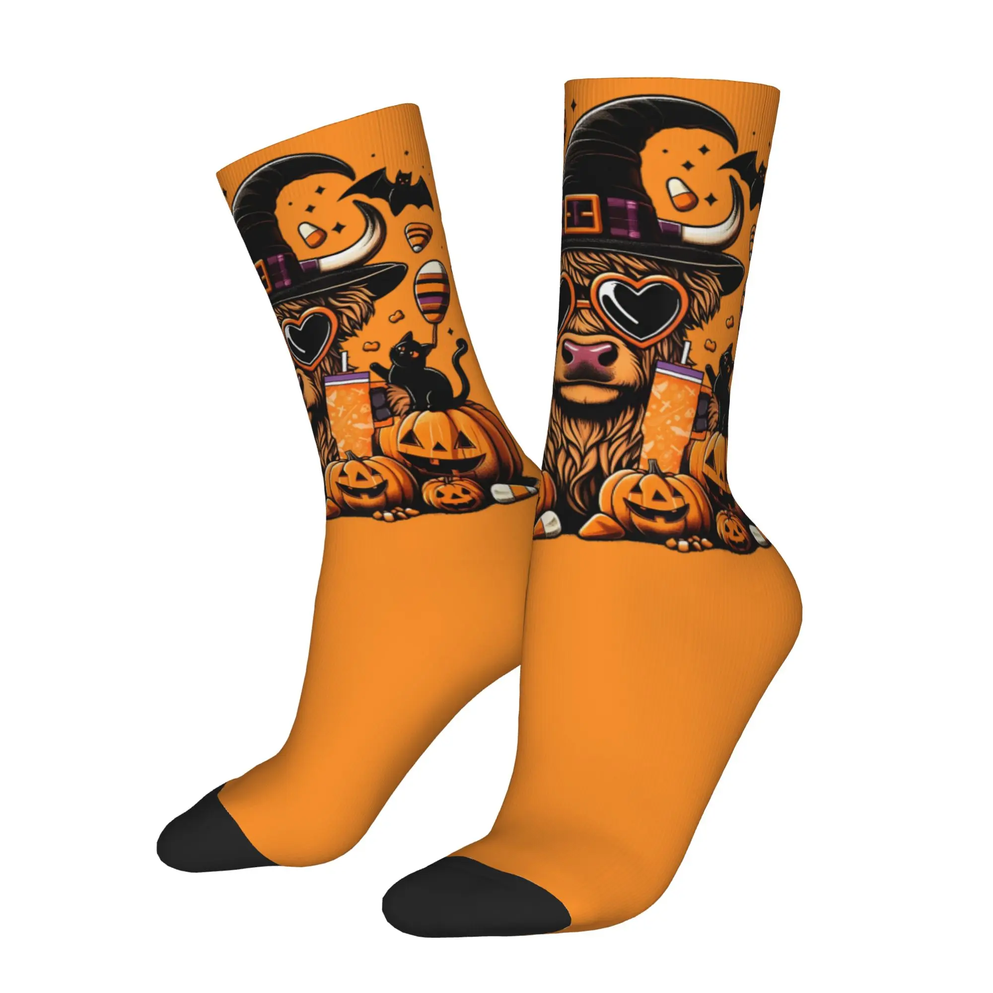 New Male Men Socks Novelty Halloween Highland Cow Sock  Spooky Pumpkin Hello Fall Graphic Women Sock Spring Summer Autumn Winter